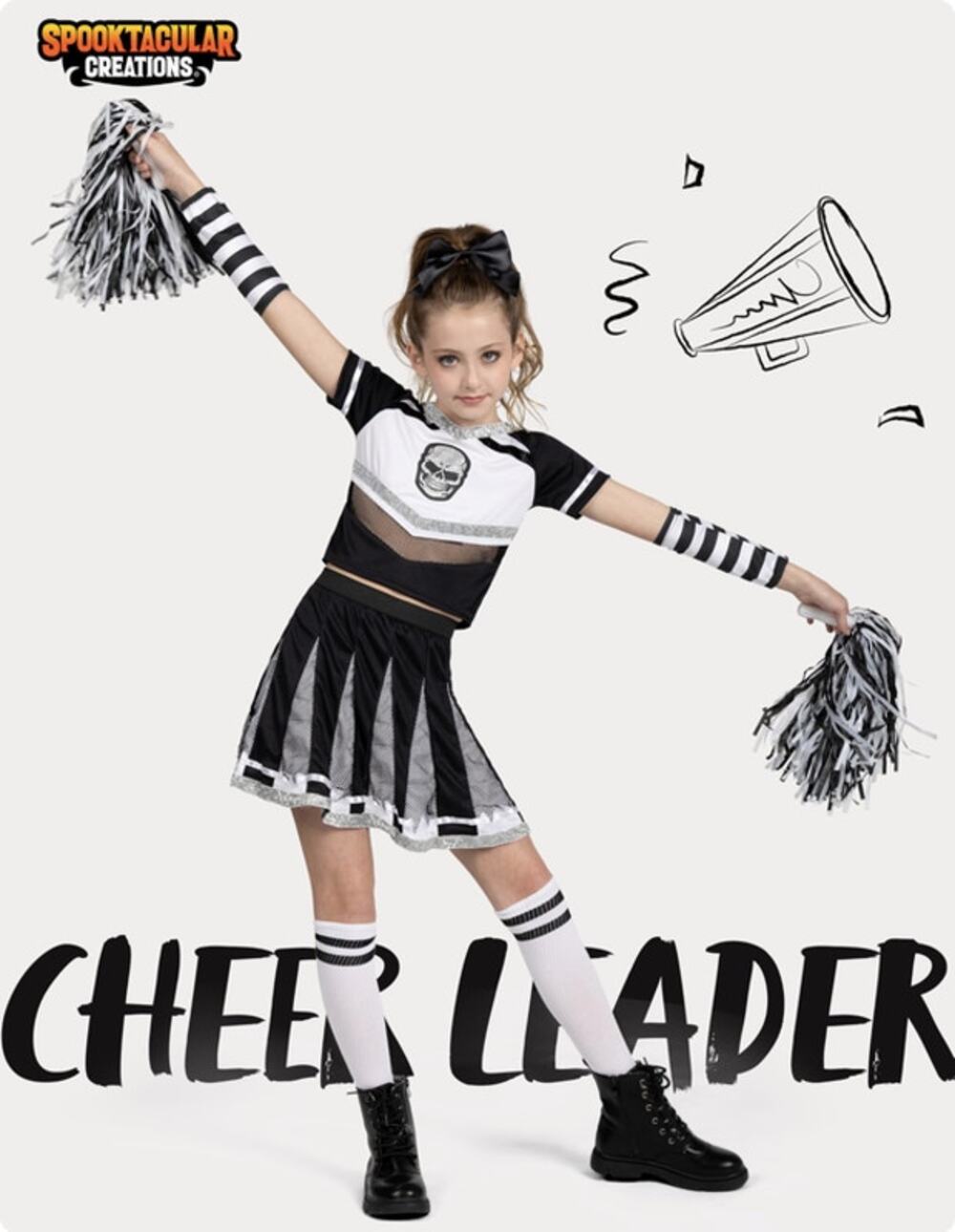 Black Scary Cheerleader Costume, Zombie Fearleader Costume for Girls Size L